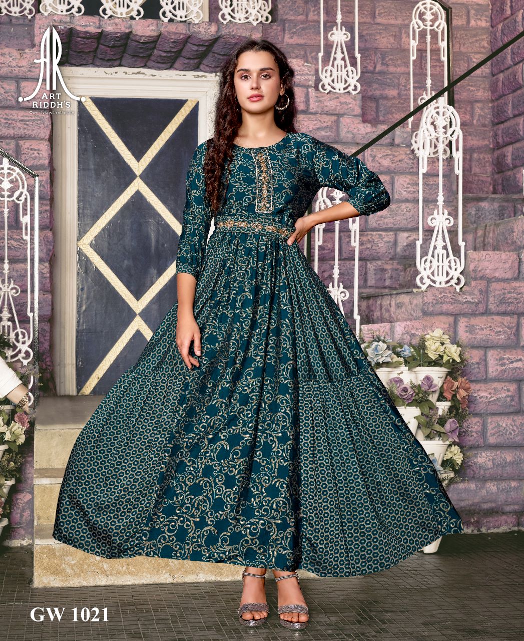 artriddhs 1021 ethnic pure muslin green designer gown