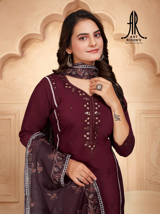 Marron high quality indian silk kurti set for woman