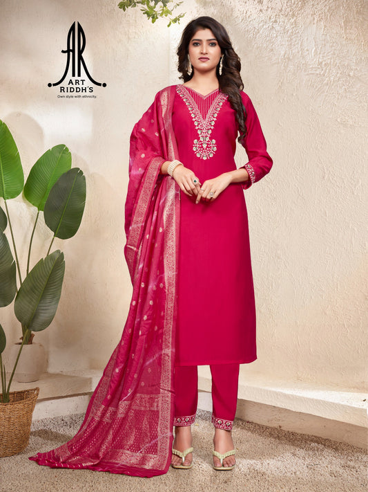 pink ethenic nack work kurta sets