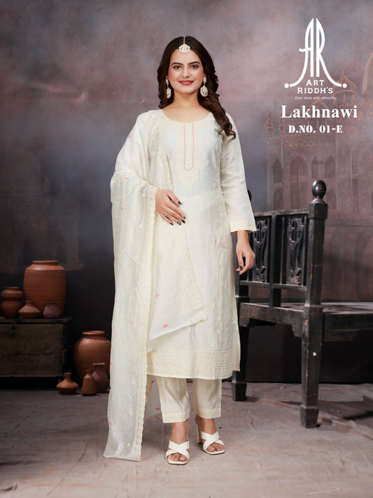 white pure lakhnavi embrodery work kurta sets