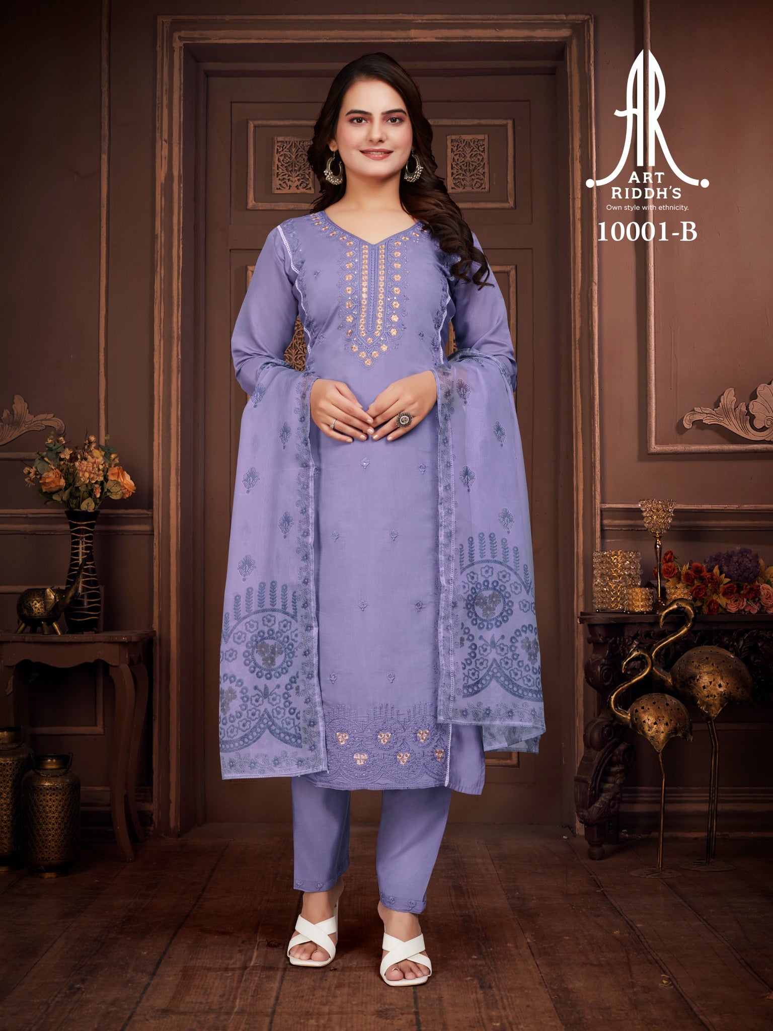 Artriddhs sky blue kurti with pent and duppta sets with digital duppta