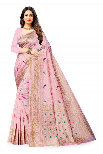 NX-48 Soft Silk light pink saree with Rich Zari weawing Pallu with zari weawing border