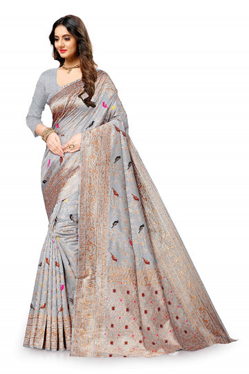 NX-48 Soft Silk grey saree with Rich Zari weawing Pallu with zari weawing border