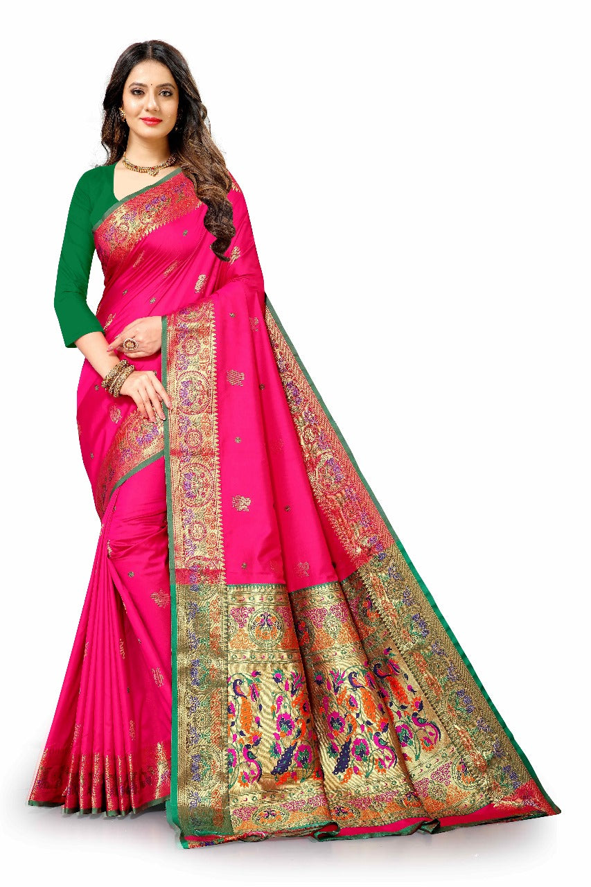 nx 109 Soft pink Pethani silk saree with Gold zari weawing motifs