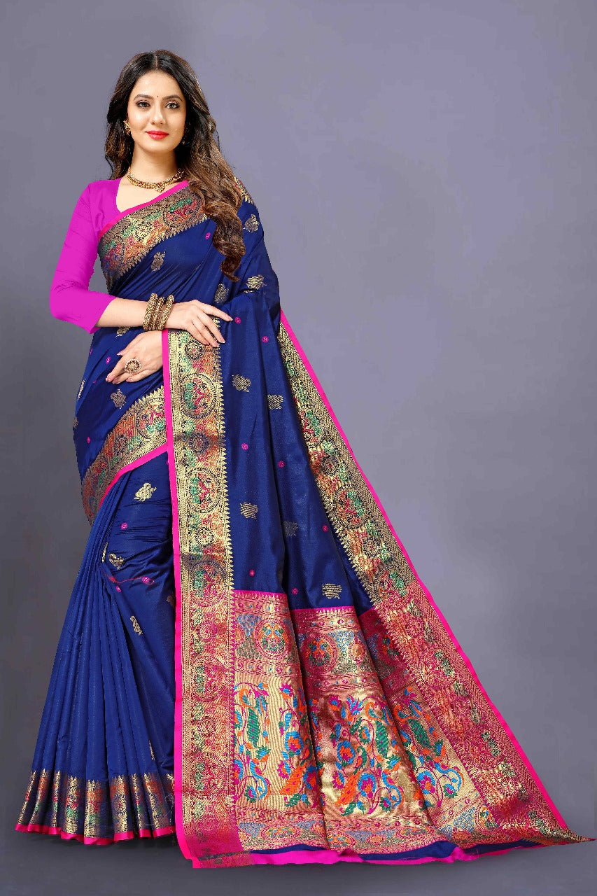 nx 109 Soft Pethani silk saree with Gold zari weawing motifs