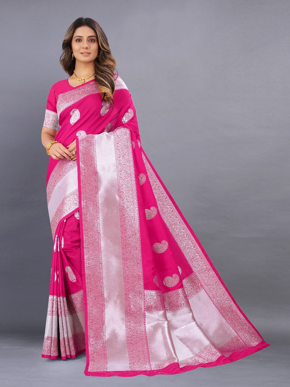 nx 135 pink Soft Silk saree with zari &nbsp;weawing design