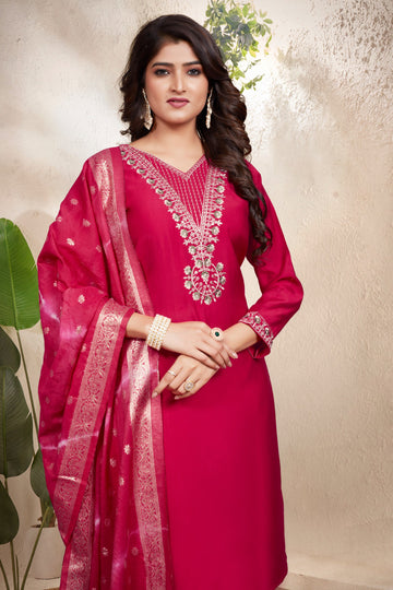 pink ethenic nack work kurta sets