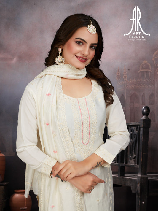 white pure lakhnavi embrodery work kurta sets