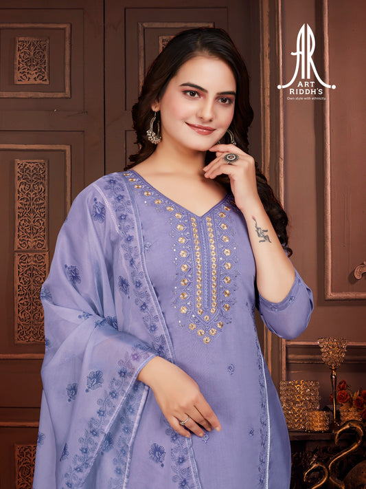 Artriddhs sky blue kurti with pent and duppta sets with digital duppta