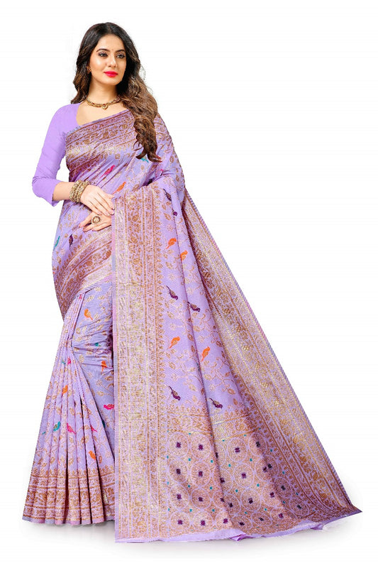 NX-48 Soft Silk purple saree with Rich Zari weawing Pallu with zari weawing border