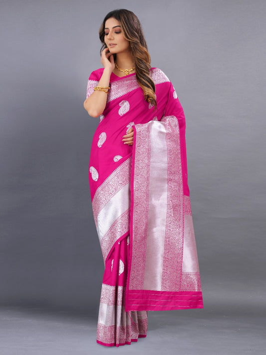 nx 135 pink Soft Silk saree with zari  weawing design