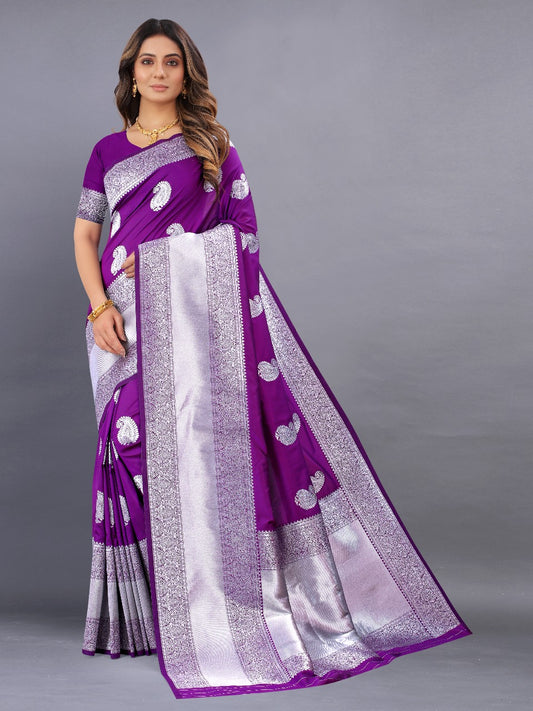 nx 135 purple Soft Silk saree with zari weawing design