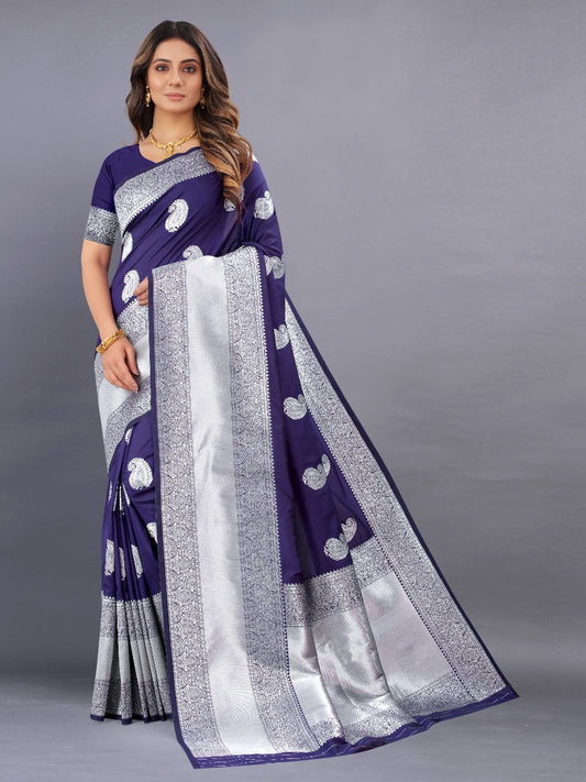 nx 135 blue Soft Silk saree with zari weawing design