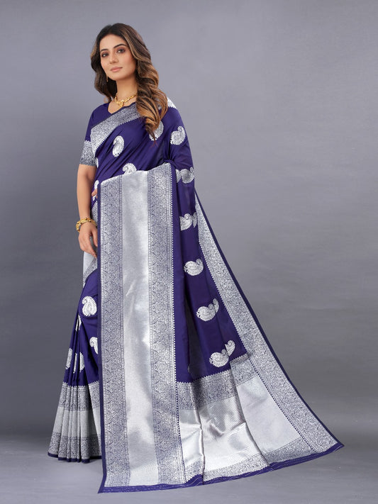 nx 135 blue Soft Silk saree with zari weawing design