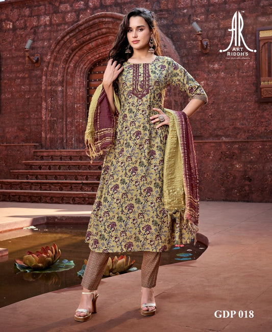 artriddhs gdp018 ethnic pure maslin gown kurti pent set